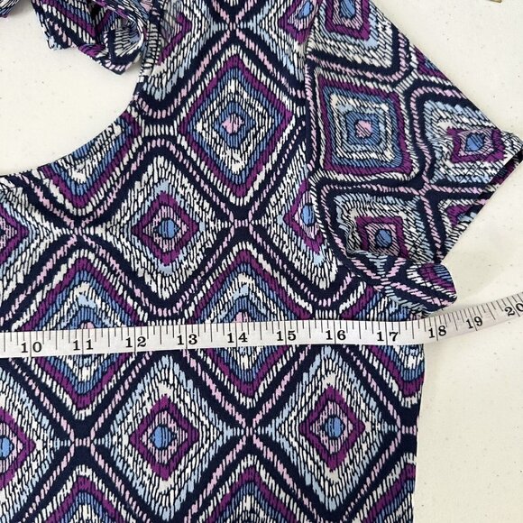 Chico's Dress Diamond Print Midi Blue Purple Stretch Knit Size 6 - Picture 9 of 10